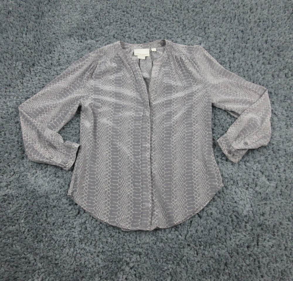 Cynthia Rowley Shirt Womens Small Gray Silk Snake Skin Print Long Sleeve